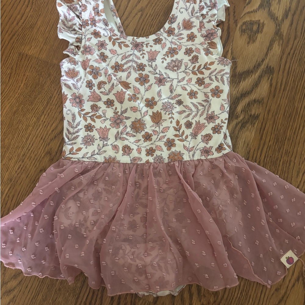 Floral Print Leotard with Pink Tulle Skirt